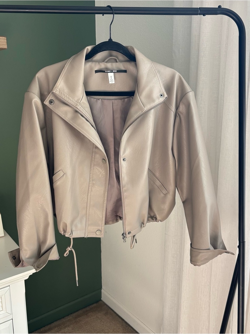 silence + noise Taupe Faux Leather Bomber Jacket